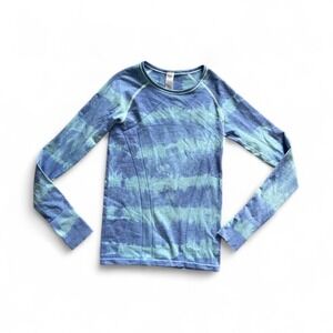 Ivivva Swiftly Tech Girls Blue Green Tie Dye Long Sleeve Thumbhole Athletic Top